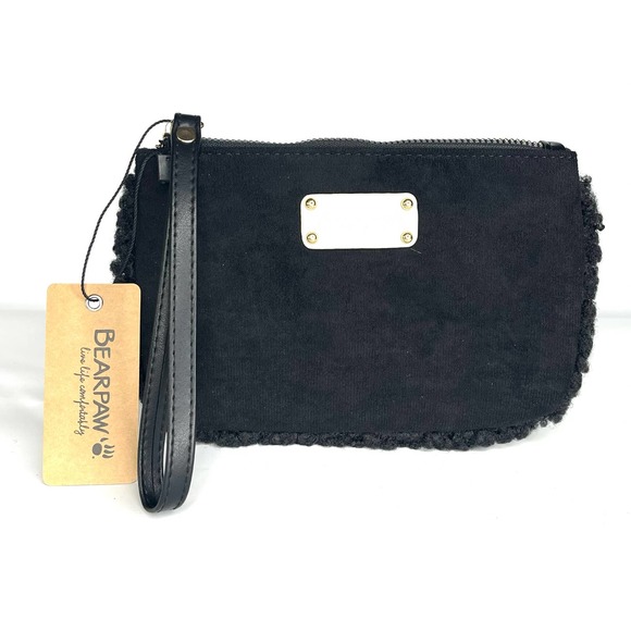 NEW Bearpaw BLACK WRISTLET Faux Suede & Sherpa Handbag Purse Gold Zip NWT - Picture 5 of 8